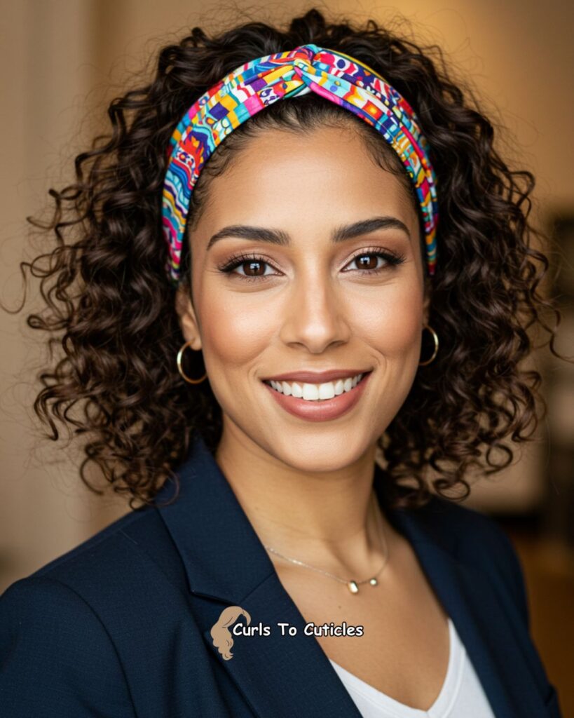 Defined Curls with Headband Effortlessly Chic Hairstyle