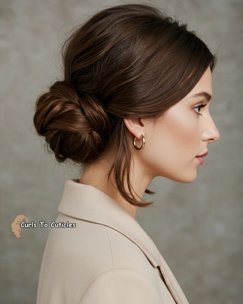 Low Knotted Bun Effortlessly Chic Hairstyle 2