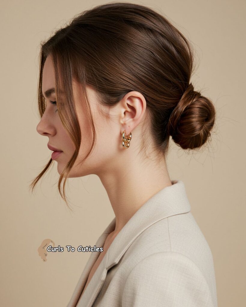 Low Knotted Bun Effortlessly Chic Hairstyle 1