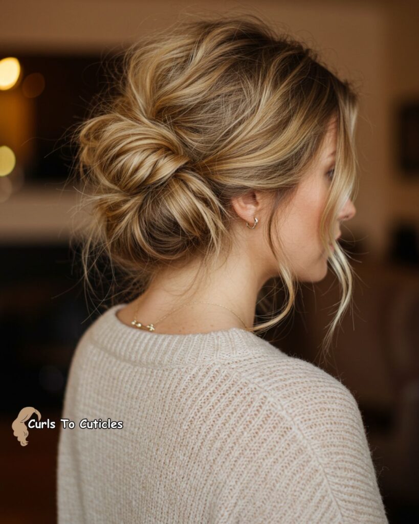 Messy Low Bun Heatless hairstyle