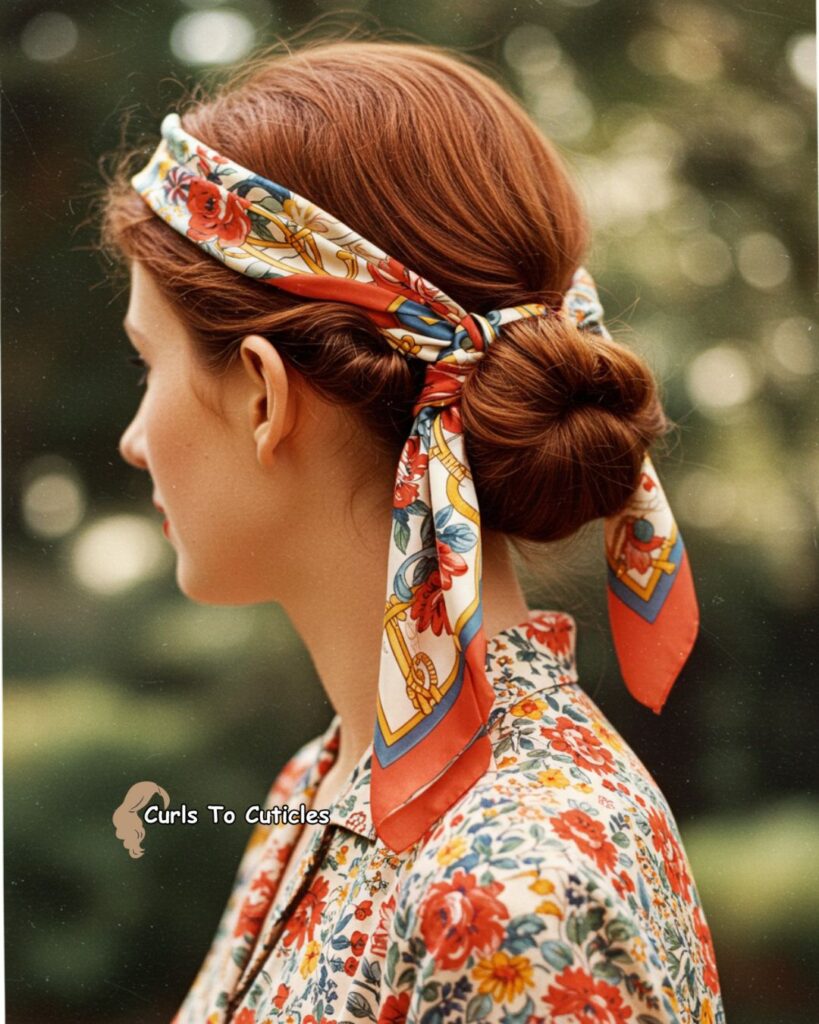 Rolled Updo with a Scarf Heatless hairstyle