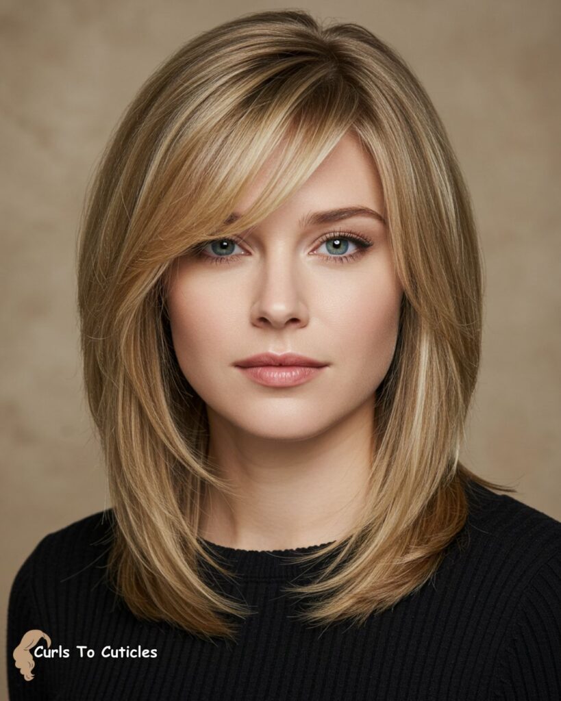 Side-Swept Bangs Hairstyle for round Faces