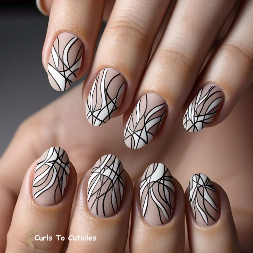 Abstract Line Work Wedding Nail Design