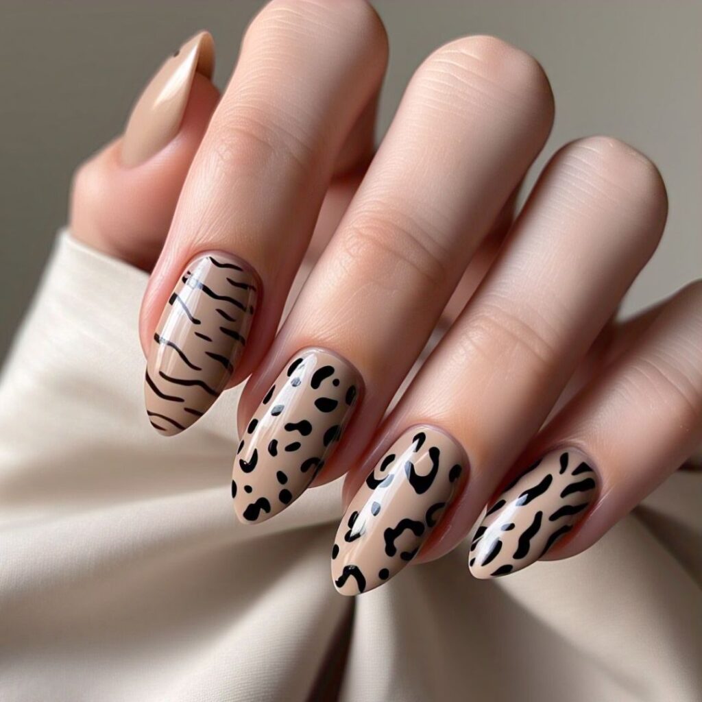 Animal Print Accents Almond Nails design