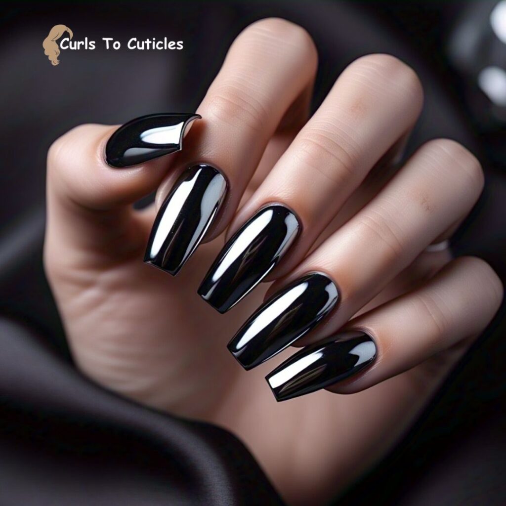 Black Chrome trendy nails