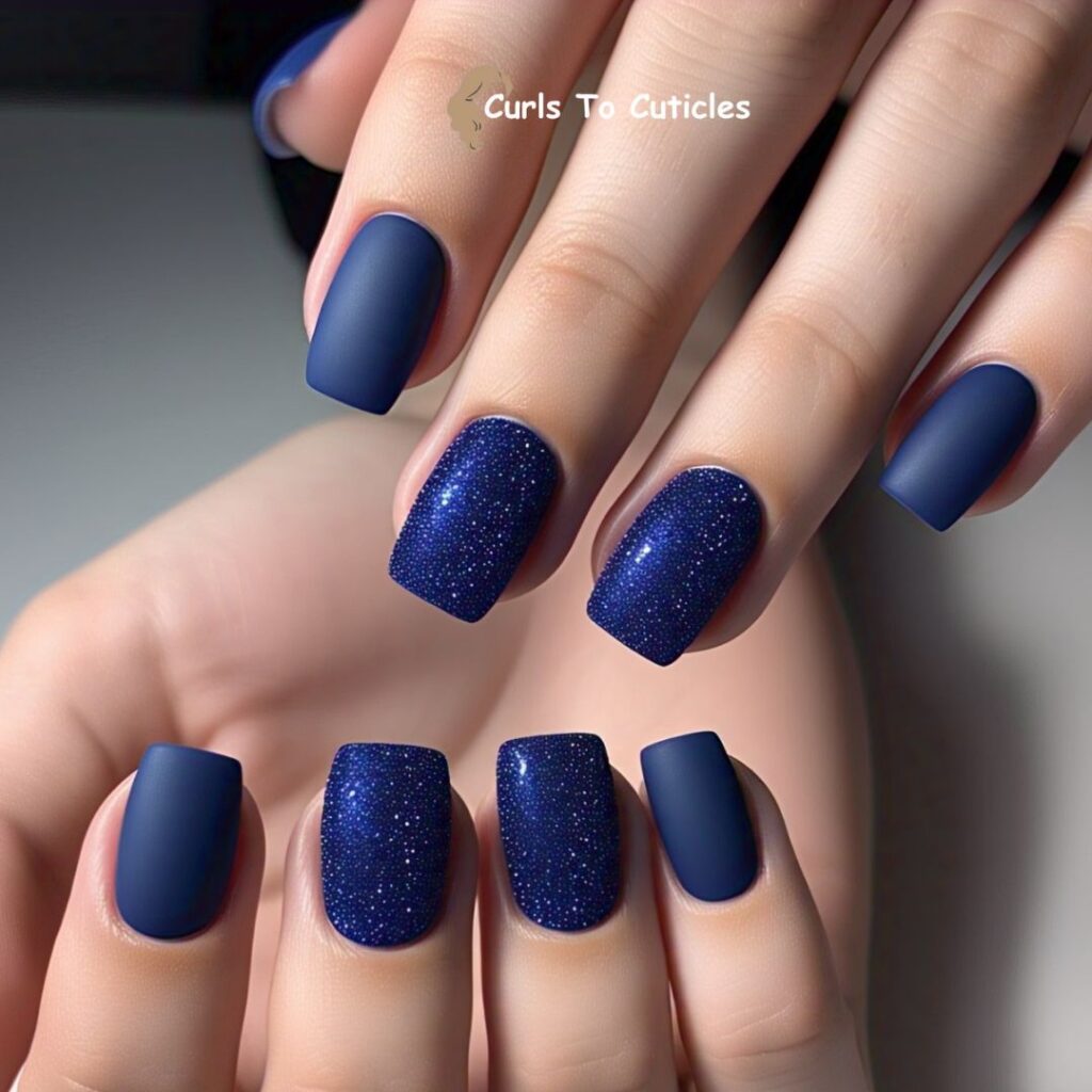 Blue Velvet Finish Sapphire inspired nail design