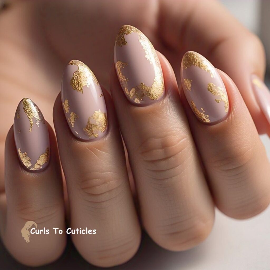 Blush Tones with Gold Foil Wedding Nail Design