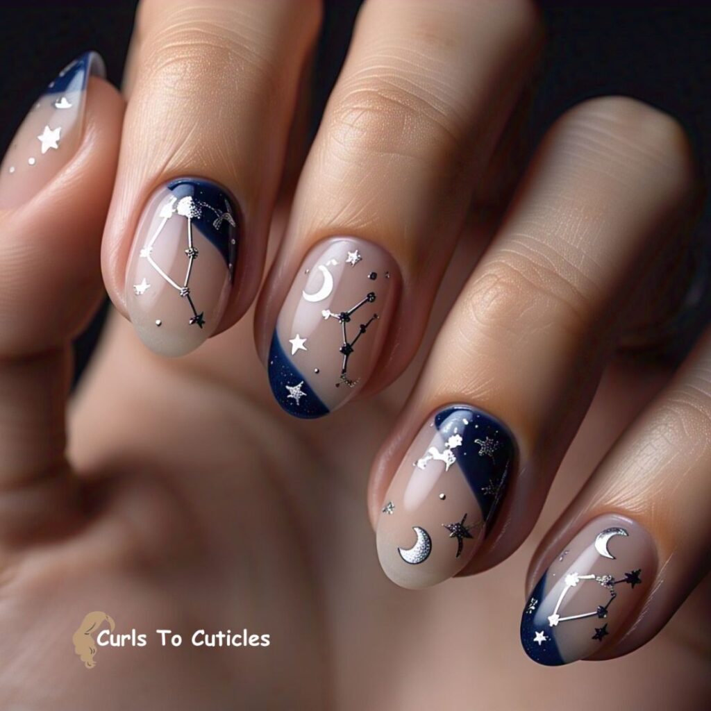 Celestial Moon & Stars Art Wedding Nail Design