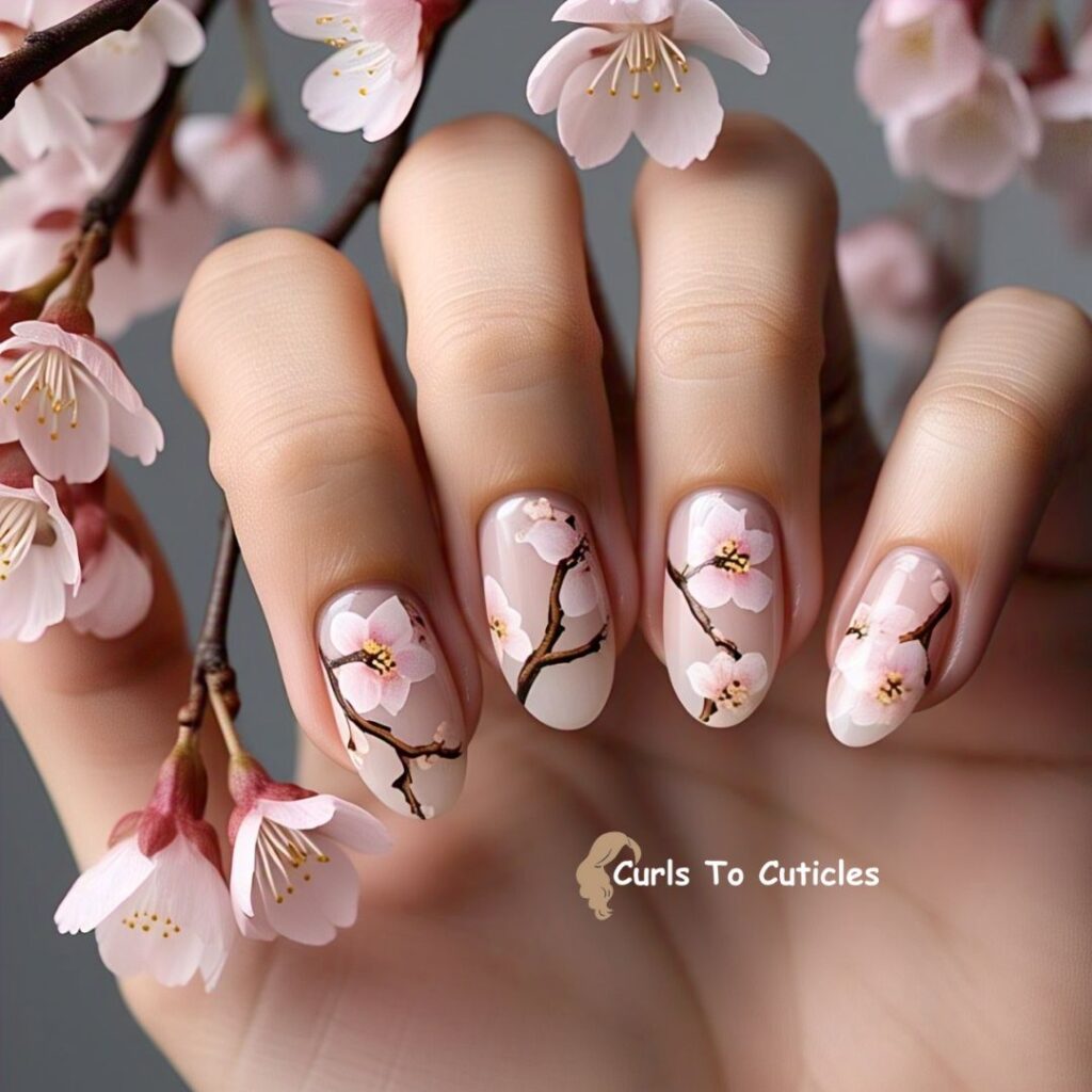 Cherry Blossom Branches Floral Nail Art
