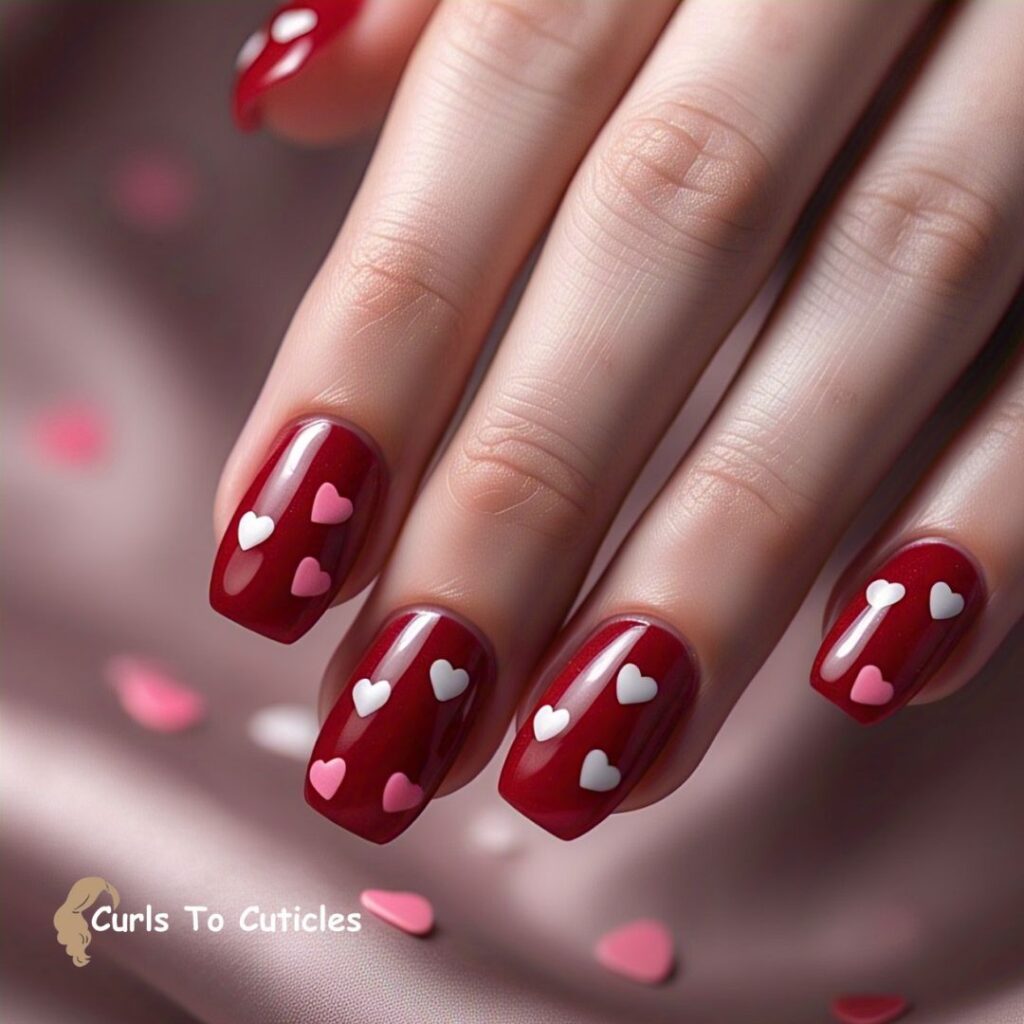 Cherry Red tiny heart summer nails design
