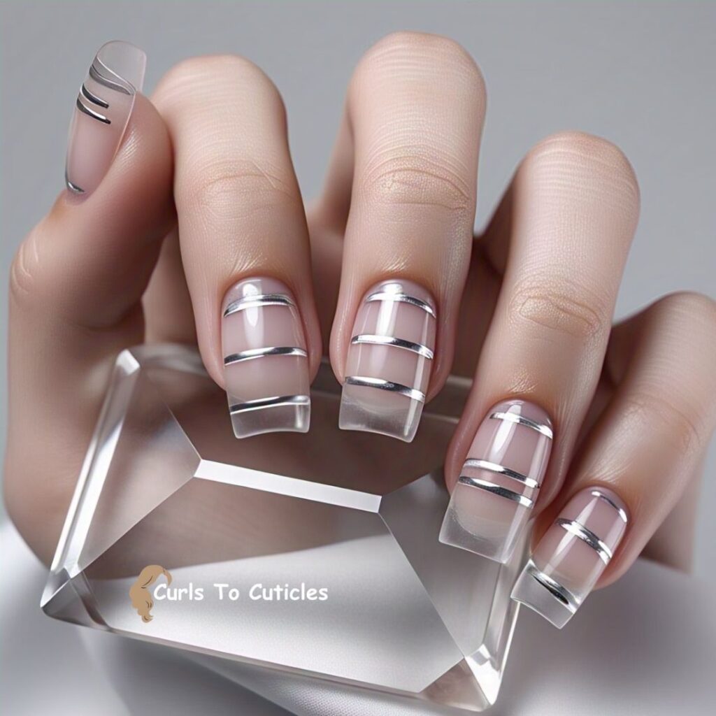 Chrome Lines on Clear Base trendy nails 1