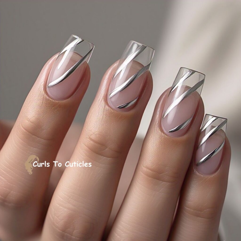 Chrome Lines on Clear Base trendy nails 2