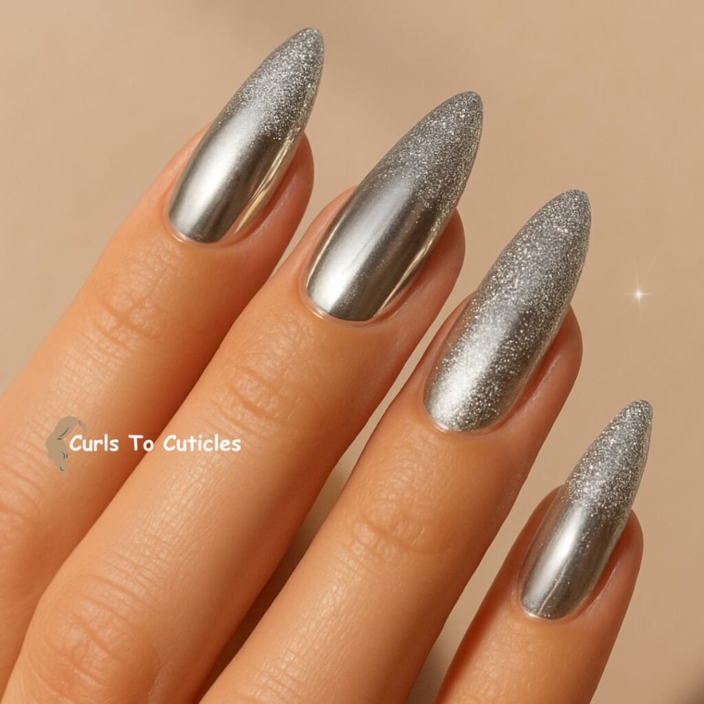 Chrome with Glitter Tips trendy nails