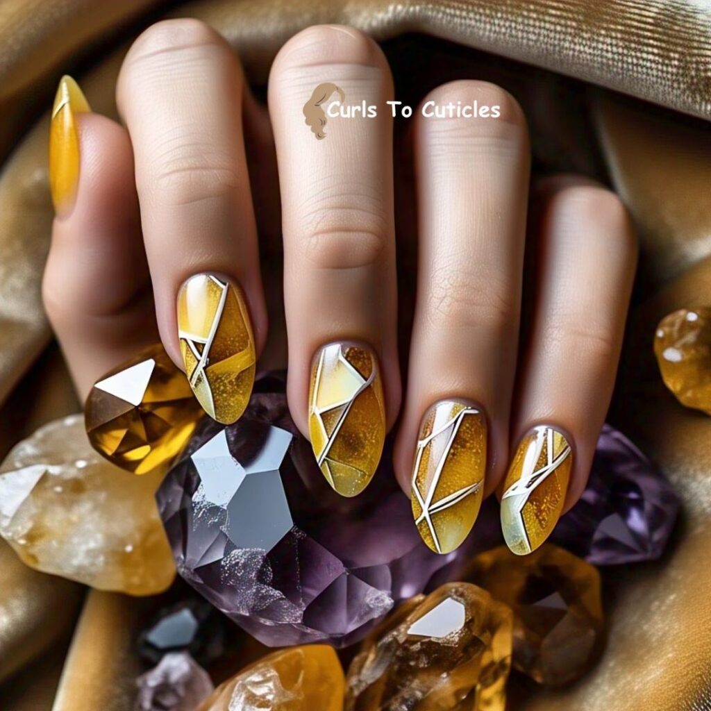 Crystal Shard Art Citrine-inspired nail design