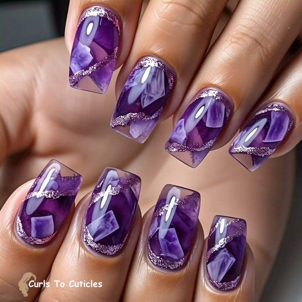 Crystal Slice Nail Art Amethyst inspired nail design