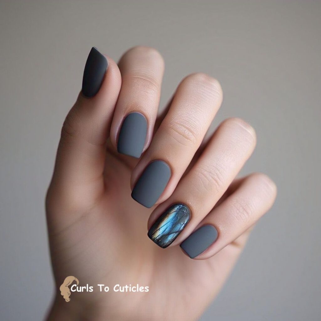 Dark Gray Base Labradorite-Inspired nail design