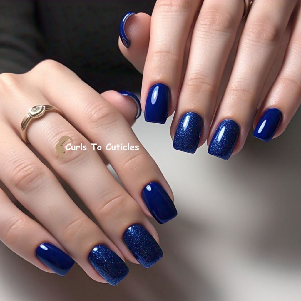 Deep Blue Gloss Sapphire inspired nail design