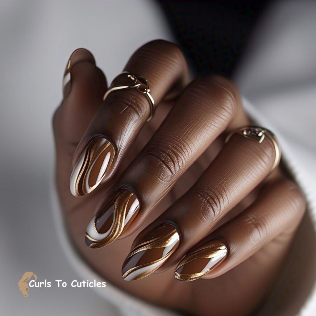 Deep Caramel Gloss nude nail design