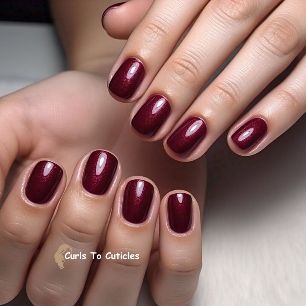 Deep Wine Red Base Garnet inspired nail design