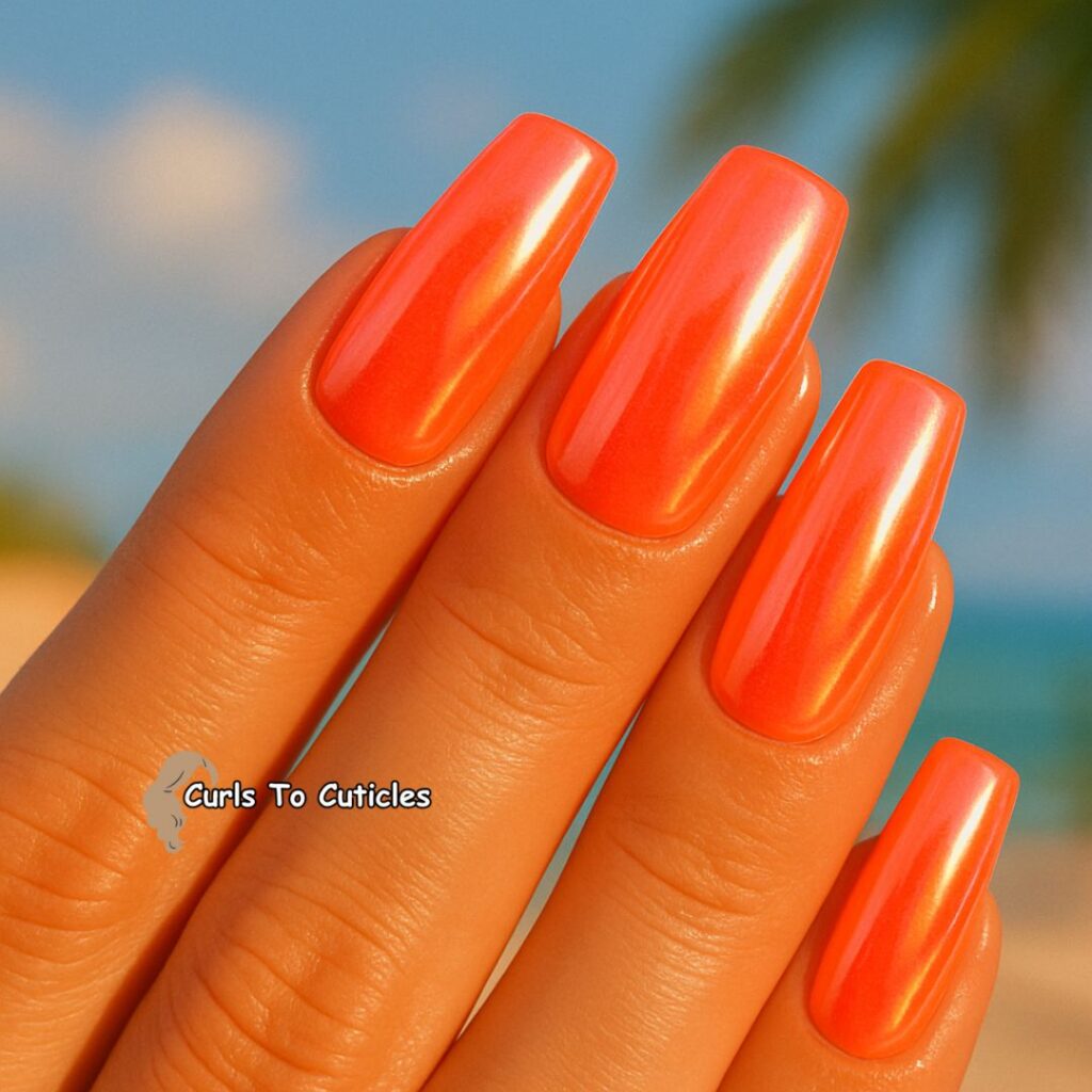 Electric Coral Chrome Glaze Donut Nails Design