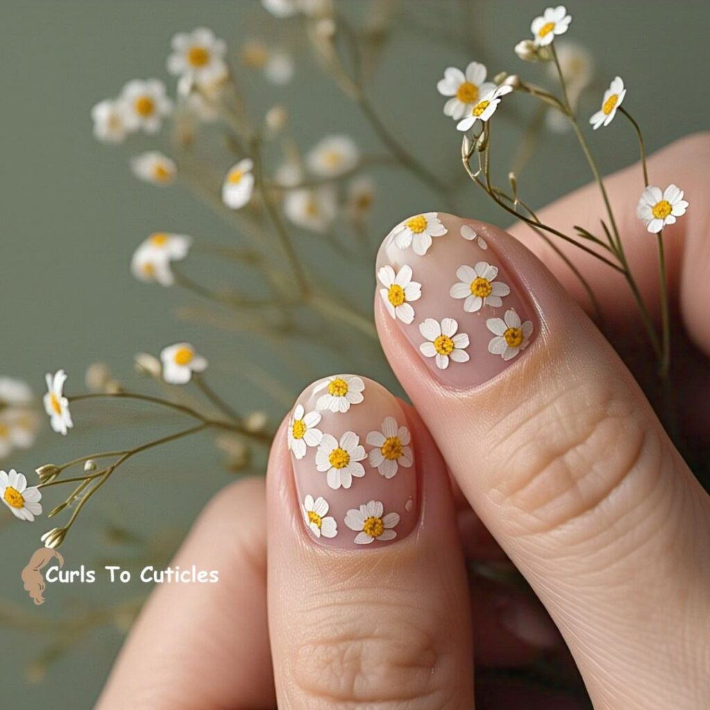 Field of Tiny white Flowers Floral Nail Art