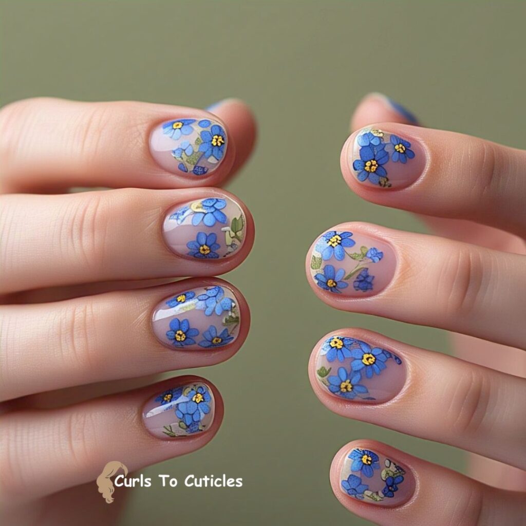 Field of Tiny blue Flowers Floral Nail Art