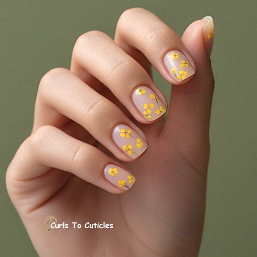 Field of Tiny yellow Flowers Floral Nail Art