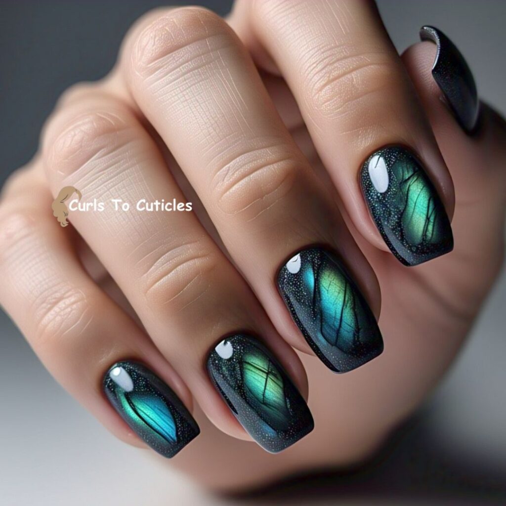 Flash Shimmer Layer Labradorite-Inspired nail design