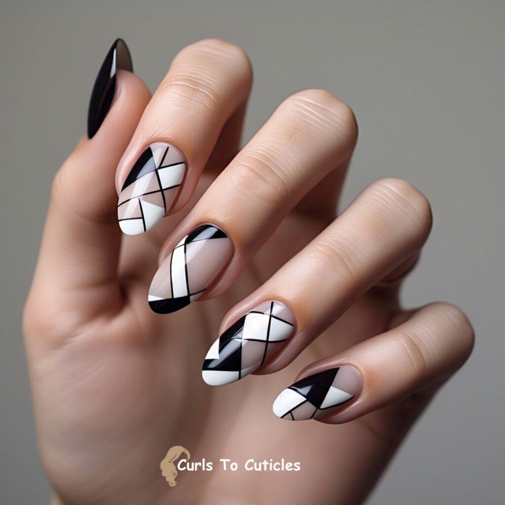 Geometric Nail Art Almond Nails design