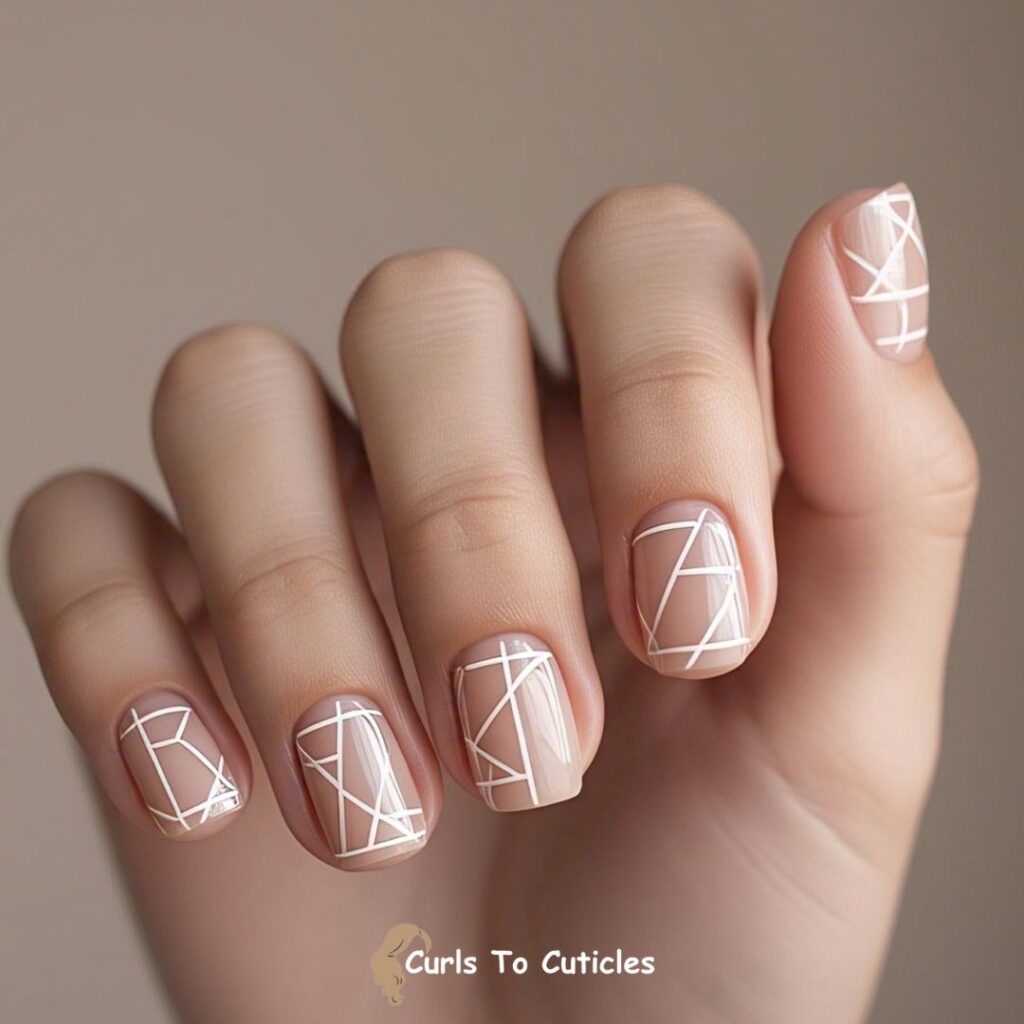 Geometric White Accents Wedding Nail Design