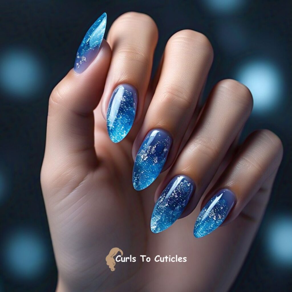 Glossy Ice Effect Aquamarine inspired nail design