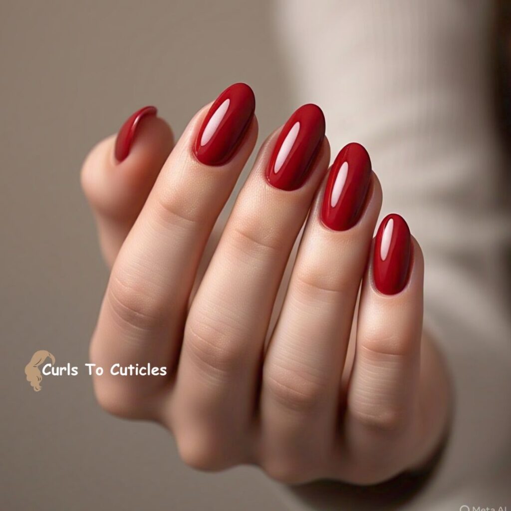 Glossy Red Almond Nails design