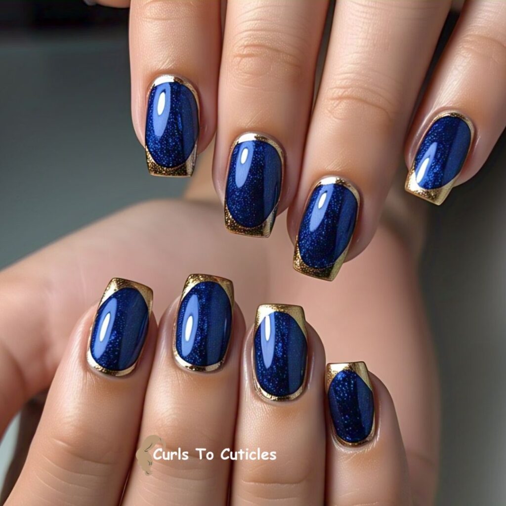 Gold-Edged Sapphire inspired nail design