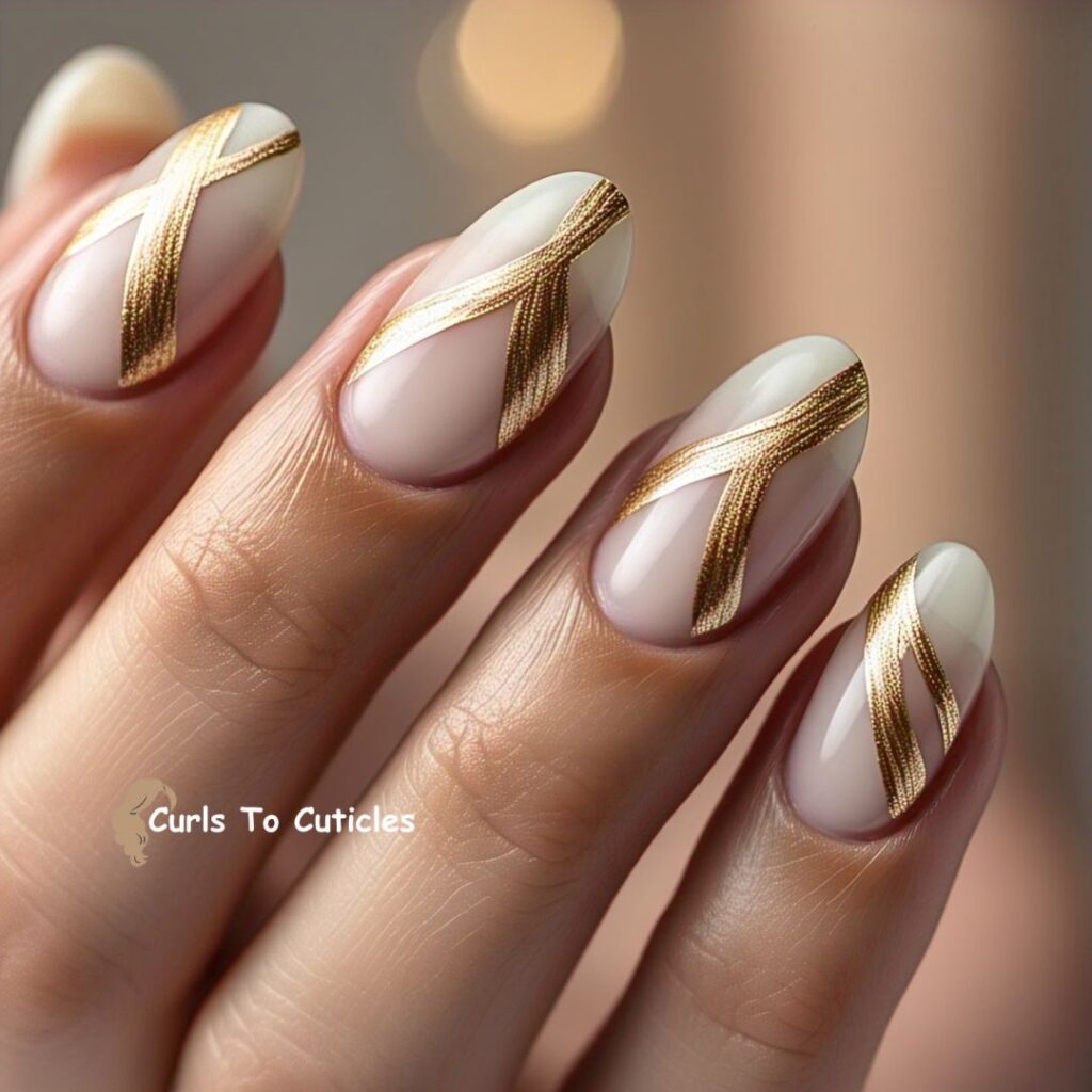 Gold Striping Tape Wedding Nail Design