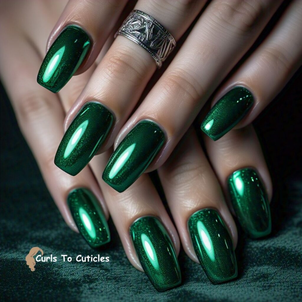 Green Chrome trendy nails
