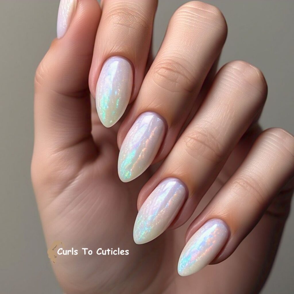 Iridescent White Base Opal inspired nail design
