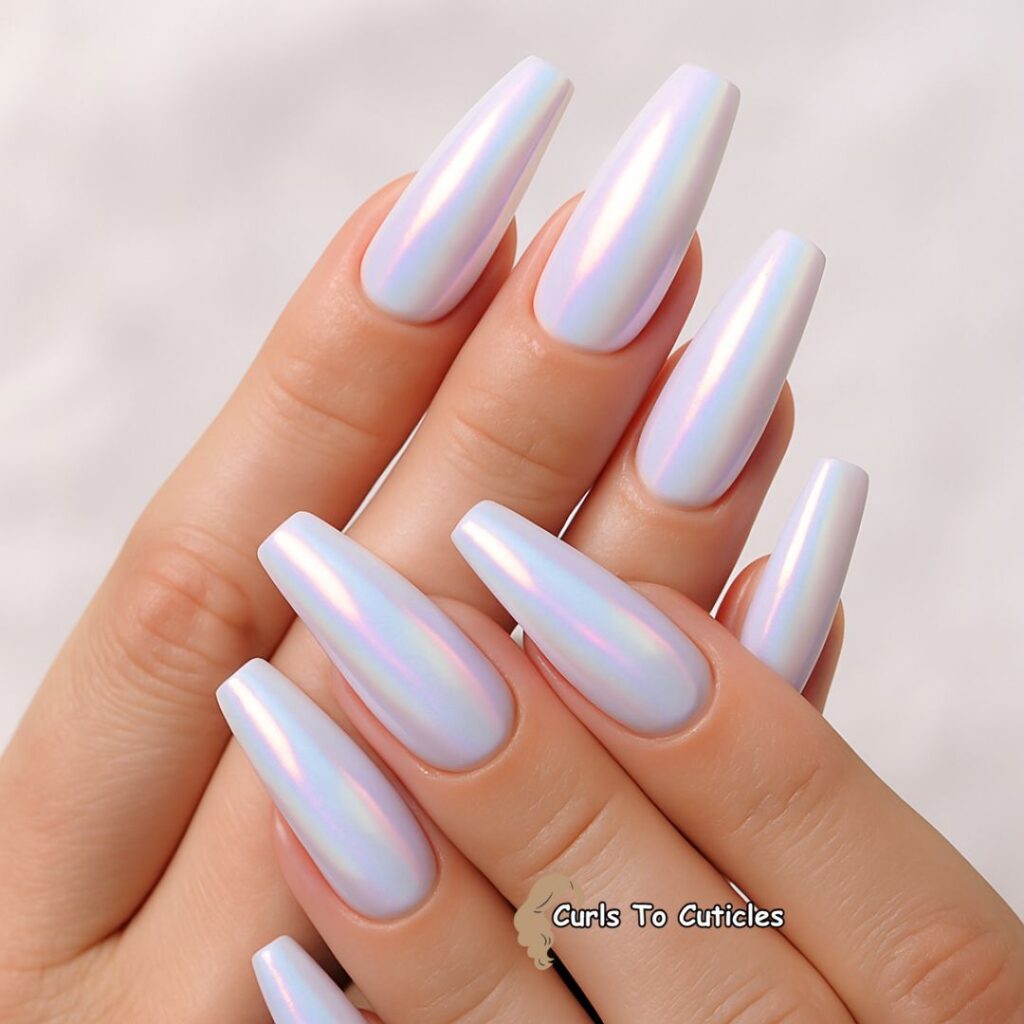 Iridescent White Glaze Donut Nails Design