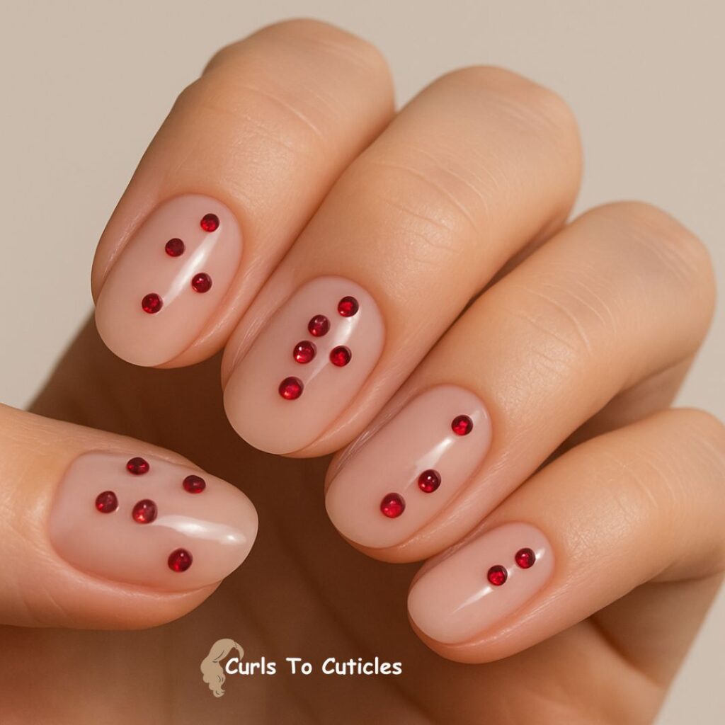 Jewel Accents ruby inspired nail design