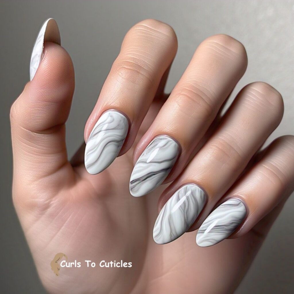 Marble Art Almond Nails design