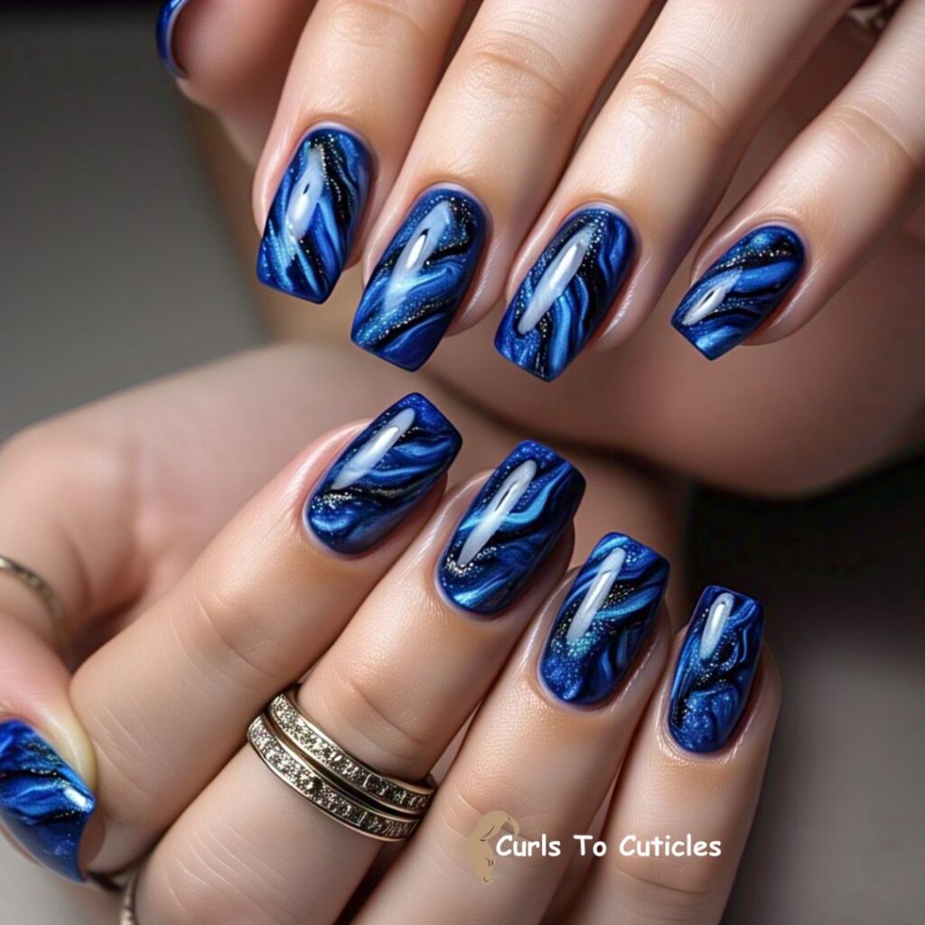 Marble Sapphire Swirls Sapphire inspired nail design