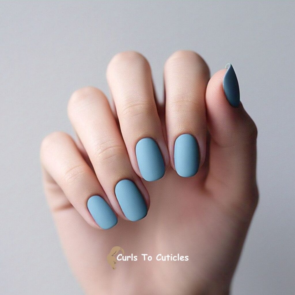 Matte Blue Finish Aquamarine inspired nail design
