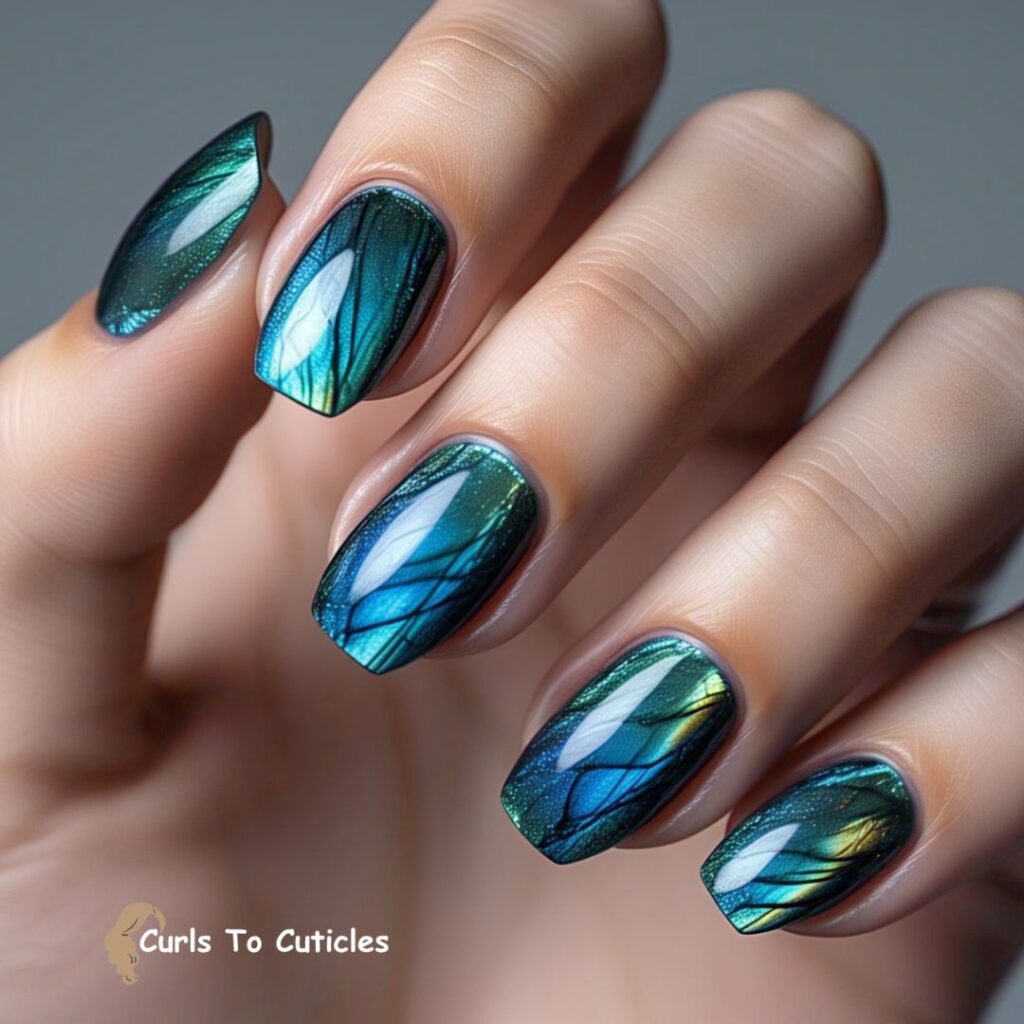 Metallic Finish Labradorite-Inspired nail design