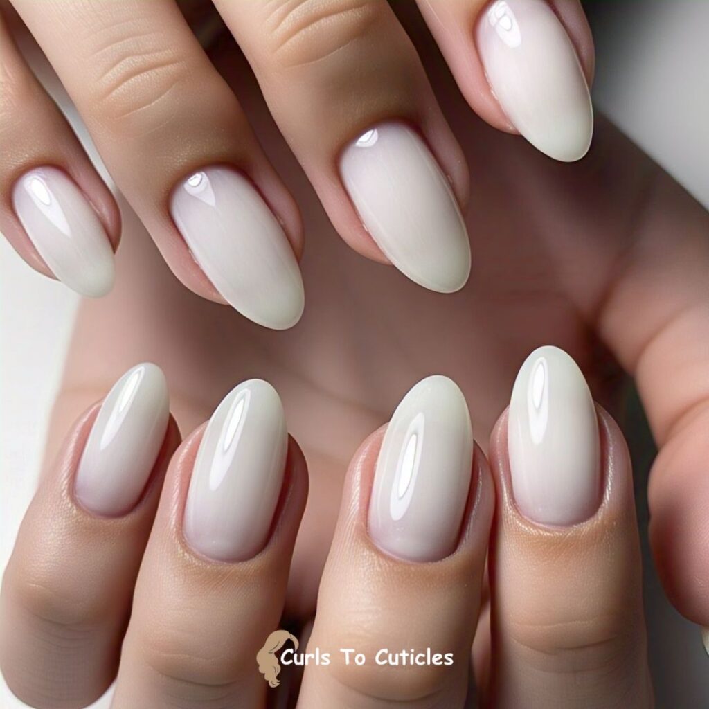 Milky White Almond Nails design