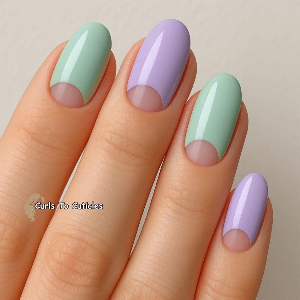 Mint and Lavender Half-Moon spring nail designs