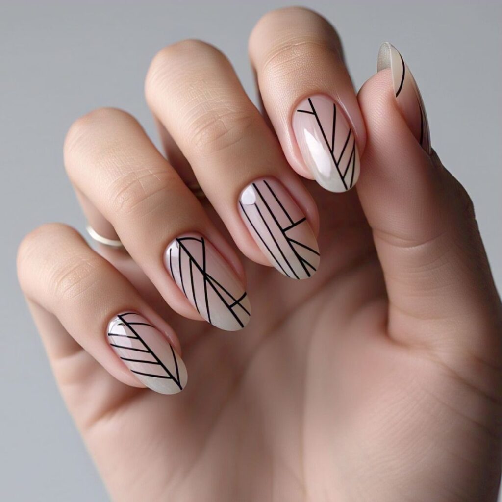 Negative Space Lines Almond Nails design