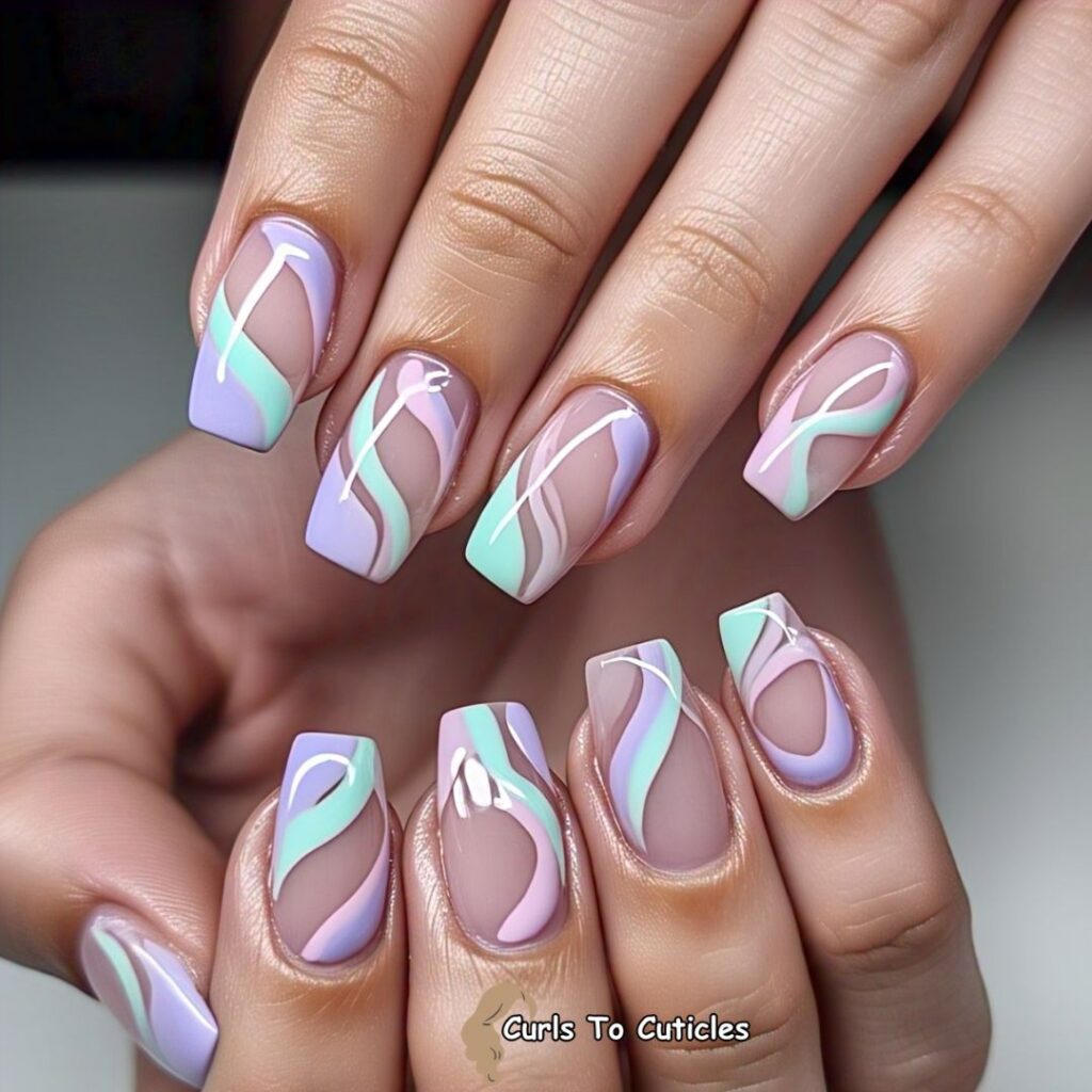 Negative Space Pastel Swirls Spring Nails Design
