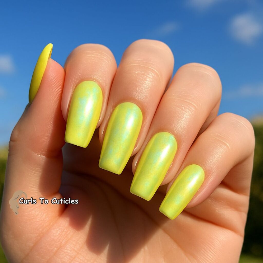 Neon Yellow Glimmer Glaze Donut Nails Design