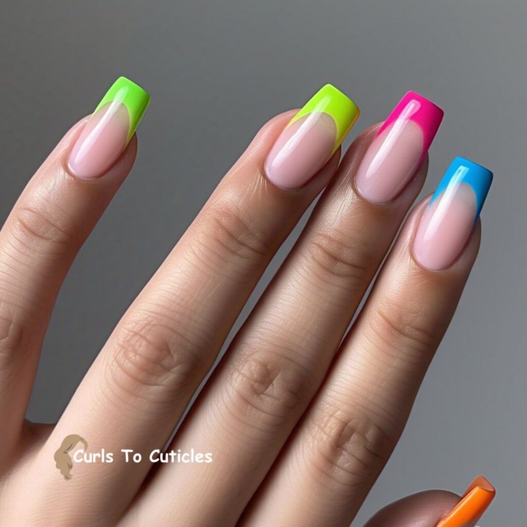 Nude With Neon Tips summer nails design