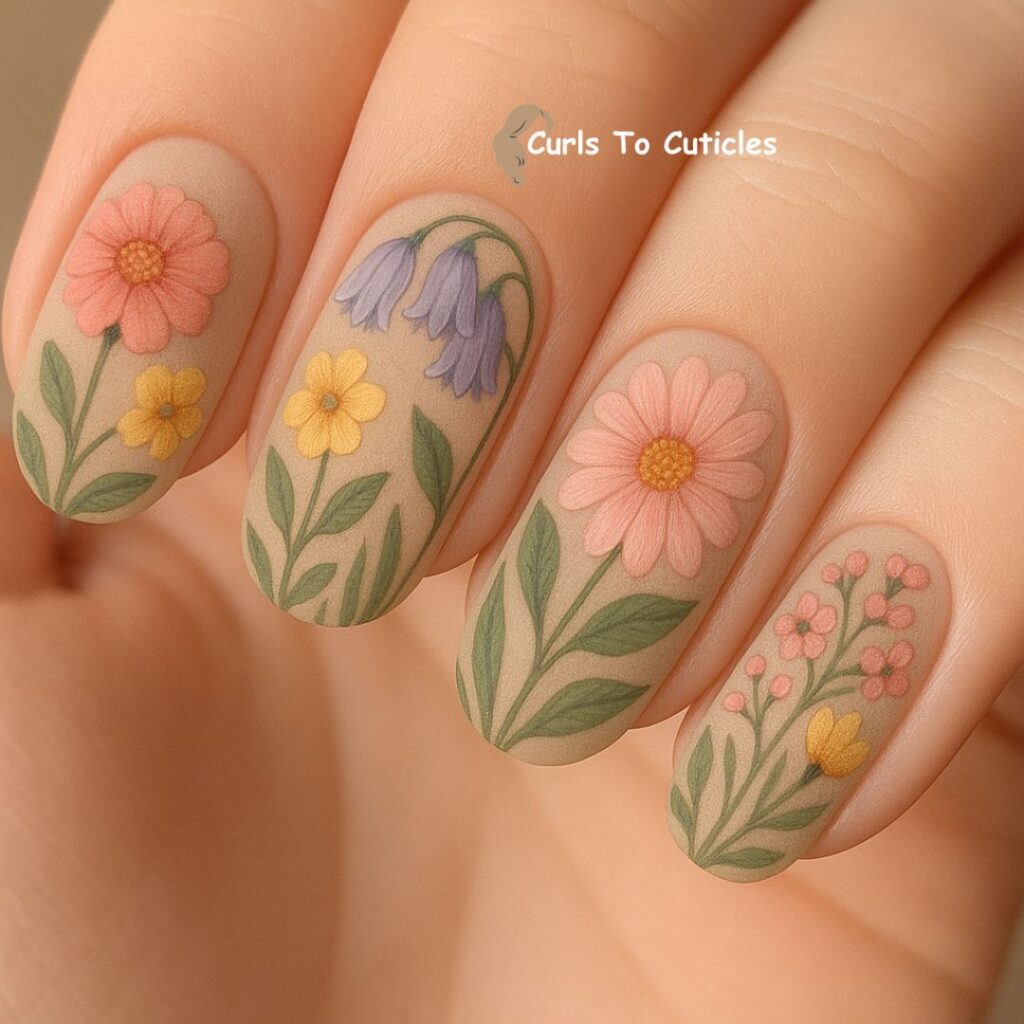 Painted Garden Scene Floral Nail Art
