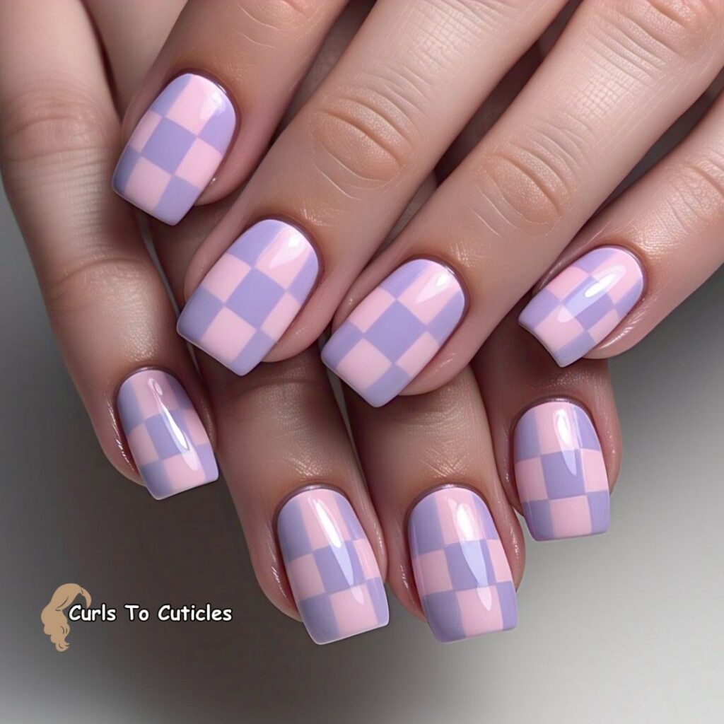 Pastel Checkerboard spring nail designs